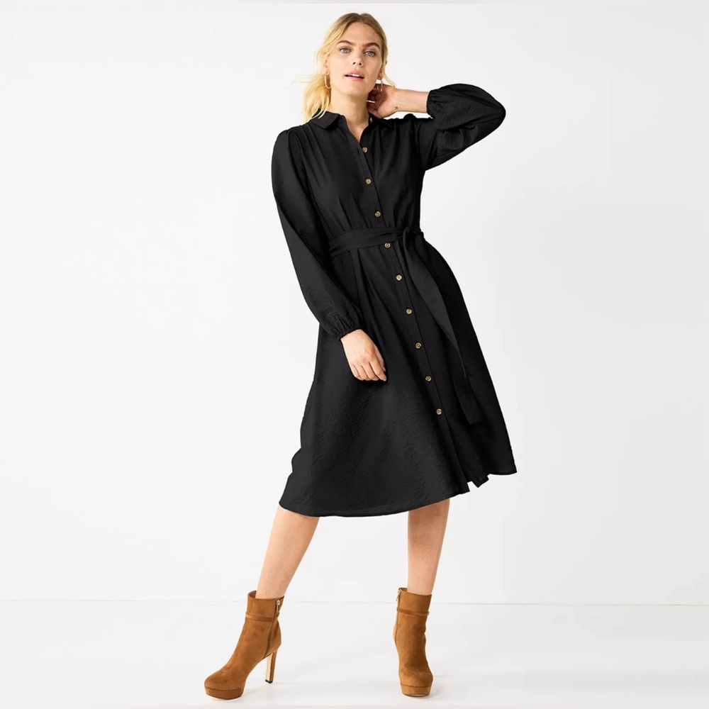 NWT Nine West Black Bishop Sleeve Shirt Dress
